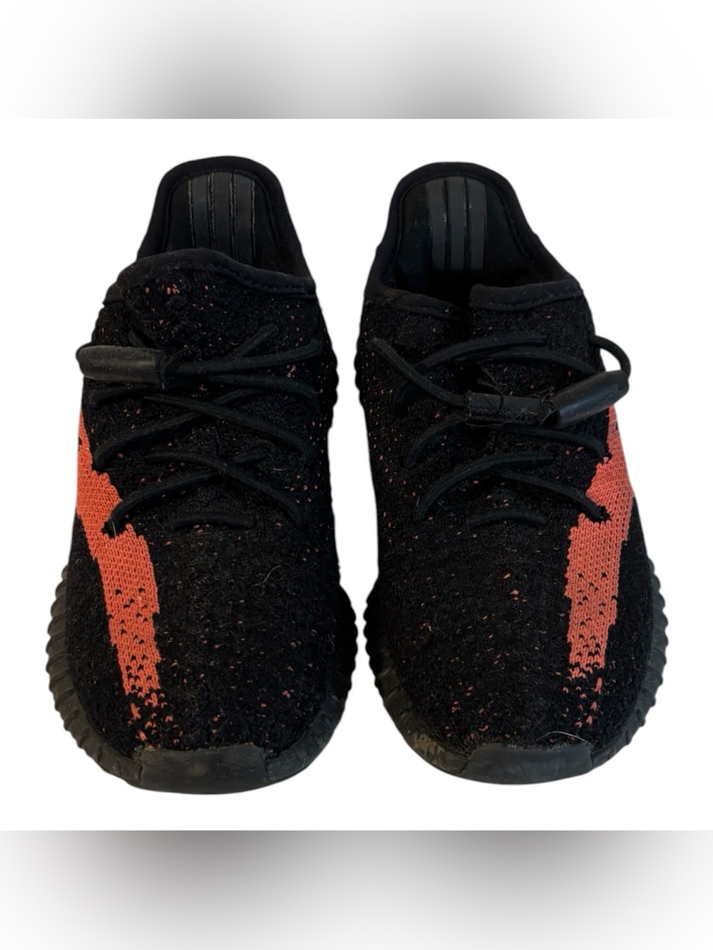 Yeezy Kids Black and Red Stripe Knit Sneakers